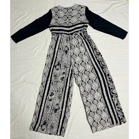 Vintage Melissa Women's Size 6 Black White Wide Leg Floral Long Sleeve Jumpsuit - Picture 9 of 12